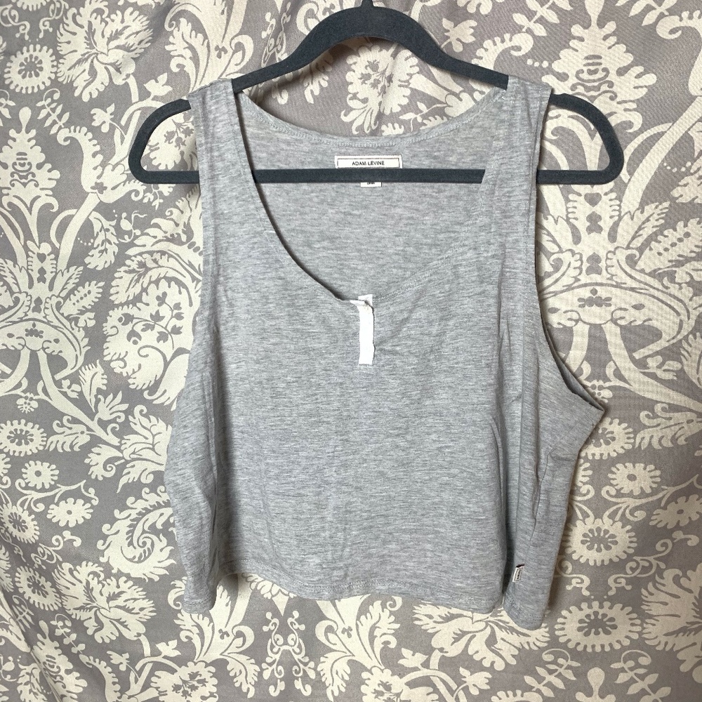 Adam Levine Gray Henley 3 Button Basic Crop Top Lg